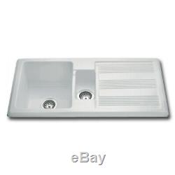 CDA KC24WH Ceramic one and a half bowl sink