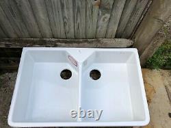 Caple Sandown Ceramic Belfast Sink Double Bowl White Includes Waste Kit