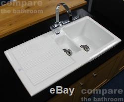 Ceramic 1.5 Bowl Kitchen Sink with Waste by Rak Ceramics White 20 Year Guarantee