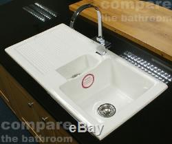 Ceramic 1.5 Bowl Kitchen Sink with Waste by Rak Ceramics White 20 Year Guarantee