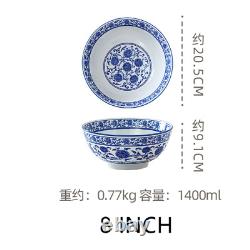 Ceramic Bowl Korean Blue and White Porcelain Large Noodle Bowl Retro Soup Bowl