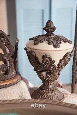 Ceramic Cream Bowl With Metal Base Baroque Acanthus Leaf Snack Bowl