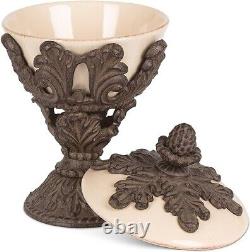 Ceramic Cream Bowl With Metal Base Baroque Acanthus Leaf Snack Bowl