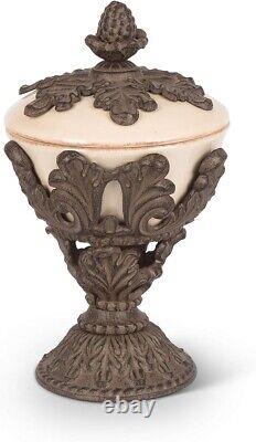 Ceramic Cream Bowl With Metal Base Baroque Acanthus Leaf Snack Bowl