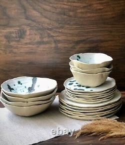 Ceramic Dinnerware Set of Dessert, Dinner Plates and Soup, Salad-Serving Bowl