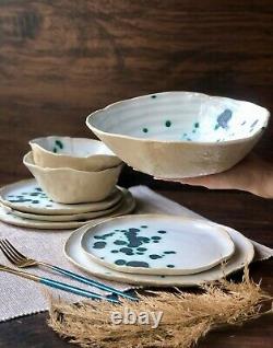 Ceramic Dinnerware Set of Dessert, Dinner Plates and Soup, Salad-Serving Bowl