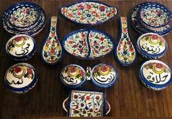 Ceramic Kitchen Set Bowls Dishes Armenian Handmade Decorated Holy Land 16 pieces