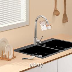 Ceramic Kitchen Sink 2.0 Bowl with Chrome Drainer Waste Inset Undermount Sinks