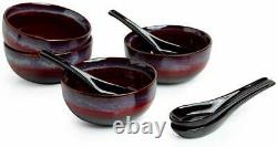Ceramic Serving Soup Bowls with Spoons Microwave Safe (430 ML, Set of 4)