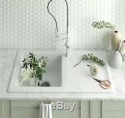 Ceramic Single Bowl Inset Kitchen Sink Traditional in White by Reginox RL404CB