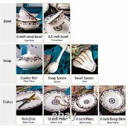 Ceramic Tableware Set Plates Round Dishes Rice Soup Food Dinner Deep Plate Bowls