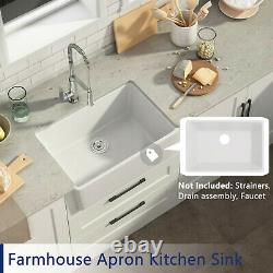 Ceramic White Rectangle SIngle Bowl Farmhouse Apron Kitchen Sink 24 in x 16 in