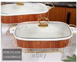 Ceramics Chafing Dish, wooden style Rectangular Chafers Buffet 1100, 1600,2300ml