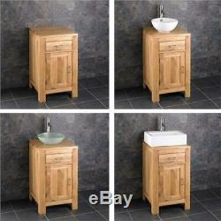 Cloakroom Bathroom Vanity Unit Cabinet Solid Oak 450mm Ceramic Bowl Basin Set