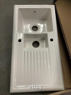 Cooke & Lewis Burbank Gloss White Ceramic 1.5 Bowl Sink & drainer