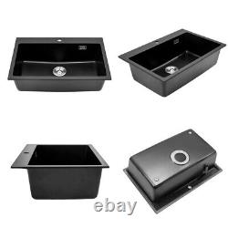 Deep Single Bowl Rectangle Undermount Quartz Stone Kitchen Sink withDrainer Kit