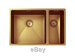 Designer 1.5 Bowl Inset/Undermount Brushed Copper Kitchen Sink & Waste 600 x 450