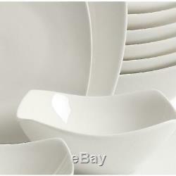 Dinnerware Set 40 Piece White Soft Square Ceramic Service for 8 Modern Microwave