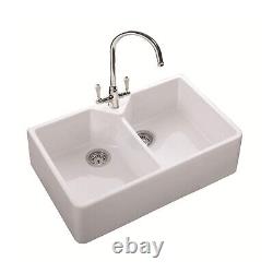 Double Bowl White Ceramic Kitchen Sink Rangemaster CDB800WH