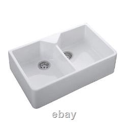 Double Bowl White Ceramic Kitchen Sink Rangemaster CDB800WH