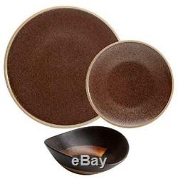 Fairmont & Main Raw Earth Ceramic Dinner Set, Brown, Set of 12 Bowl Plate Side