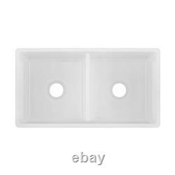 Farmhouse Apron Front Fireclay 33 In. 50/50 Double Bowl Kitchen Sink In White Wi