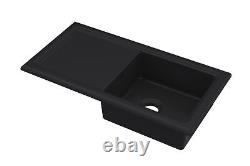 Fireclay Ceramic Single Bowl Kitchen Sink & Plain Drainer 1010mm Soft Black