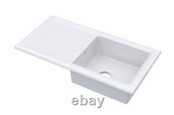 Fireclay Ceramic Single Bowl Kitchen Sink & Plain Drainer 1010mm White