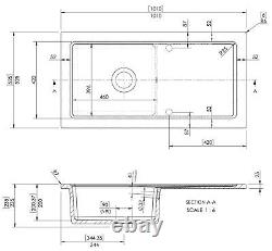 Fireclay Ceramic Single Bowl Kitchen Sink & Plain Drainer 1010mm White