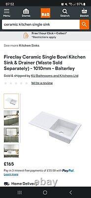Fireclay Traditional Ceramic Kitchen Sink Single Reversible Drainer Large White