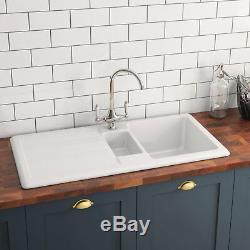 Genuine RAK 1.5 Bowl White Ceramic Kitchen Sink & Reversible Drainer GOSINK1V2