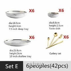 Gold Marble Dinner Plates Ceramic Tableware Set Food Dishes Rice Salad Bowl Gift