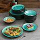 Green Aqua 24pcs Dinner Set 8 People Stoneware Dish Dessert Plates Cereal Bowls