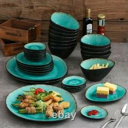 Green Aqua 33pc Set Dinner Stoneware Serving Dish Dessert Plates Cereal Bowls
