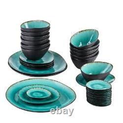 Green Aqua 33pc Set Dinner Stoneware Serving Dish Dessert Plates Cereal Bowls