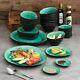 Green Coco 33pc Set Dinner Stoneware Serving Dish Dessert Plates Cereal Bowls