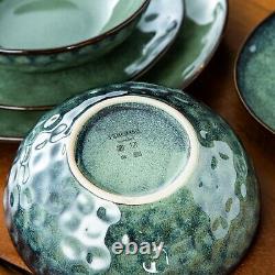 Green Porcelain Set 12pcs 4person Set Dinner Stoneware Dish Plates Cereal Bowls