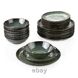 Green Porcelain Set 24pcs 8 person Set Dinner Stoneware Dish Plates Cereal Bowls