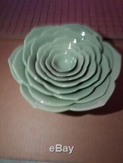 HTF Whitney Smith Pottery/ Magenta-Set/8 Lotus Flower Nesting Bowls-Celedon-NEW