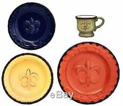 Hand Painted Dinnerware Set Tuscany Dishes Plates Colorful 16 PC Bowls Fleur De
