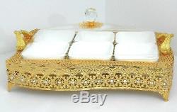 Handle & metal serving tray with 6 ceramic condiment bowls / Home decorative
