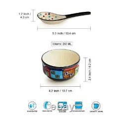 Handpainted Ceramic Modern Soup Bowl Set with Spoon'Soupy Huts' (260 ml, Set 4)
