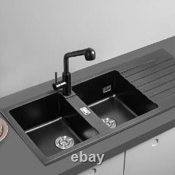 Inset Quartz Stone Double Bowl Kitchen Sink withDrainer Waste Kit & RH Drain Tray