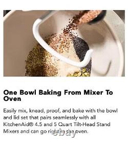 KitchenAid Bread Bowl with Baking Lid Grey Speckled KSM2CB5B New
