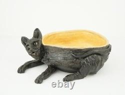 Kitchen Bowl Dish Large Old Handmade Ceramic Gray Cat Animal Figurine Souvenir
