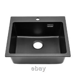 Kitchen Sink Single Bowl 550x490mm Black Ceramics Stone Undermount Inset Waste
