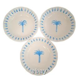 LES OTTOMANS Palm Tree Bowl Set Of Three White & Blue Ceramic 22cm NEW