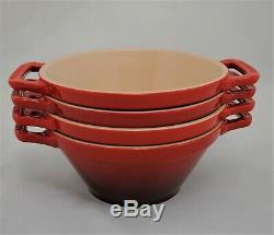 Le Creuset Stoneware Cerise Red Cassoulet Soup Noodle Bowl Set Of 4 RARE NWOB