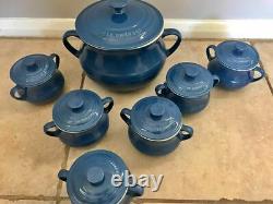 Le Creuset Stoneware Soup casserole dishes blue colour 6 bowl set A+++ condition