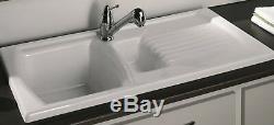 Luna Ceramic Kitchen Sink 1.5 Bowl Pure White Including Waste And Plumbing